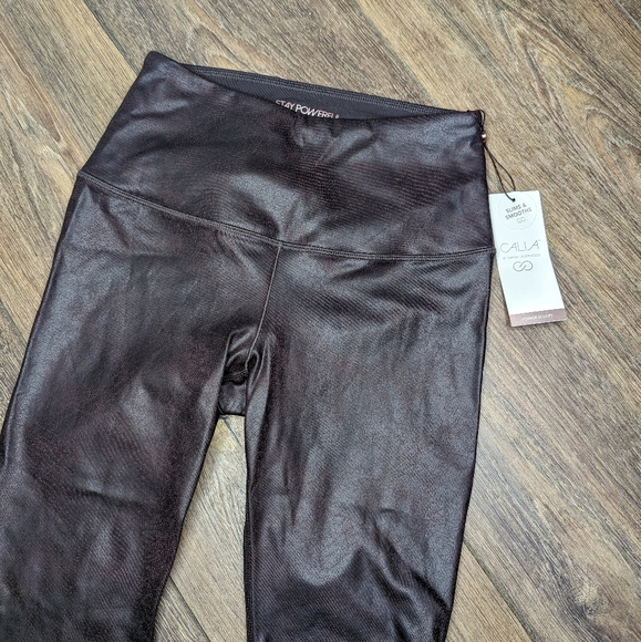 Calia Brown Power Sculpt Faux leather leggings NWT Size Small Carrie Underwood - Picture 2 of 7